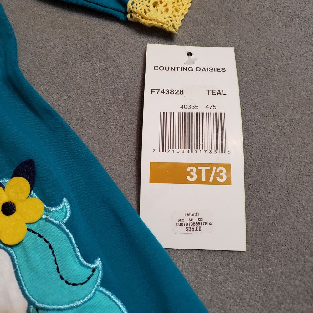 Girls 3T teal Unicorn dress - Picture 3 of 4